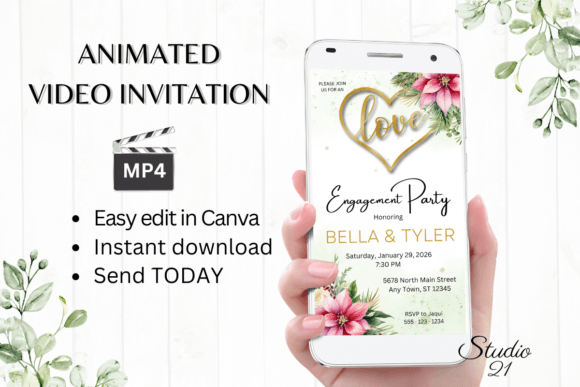 Christmas Engagement Party Invite W1190: Festive Digital Invitations