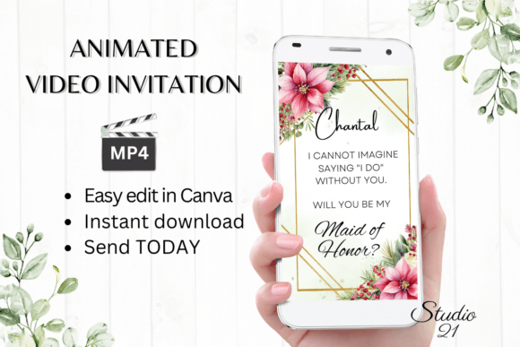Christmas Maid of Honor Proposal W3194MH: Festive Digital Invites