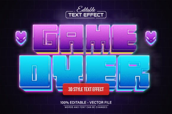 Game Over Pixel 3D Text Effect Editable for Designers