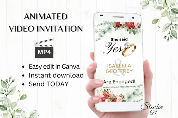 Red Roses Engagement Announcement W1442B: A Modern Digital Template