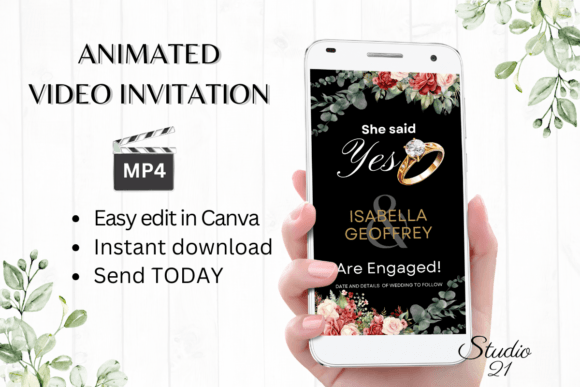Red Roses Engagement Announcement W1443B: A Romantic Digital Evite