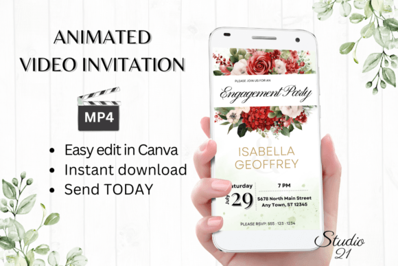 Red Roses Engagement Party Invite W1446: A Modern Romance