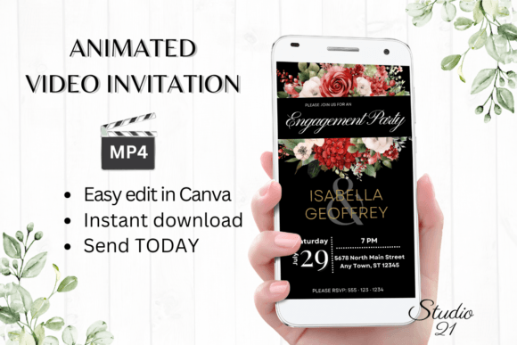 Red Roses Engagement Party Invite W1447: A Digital Template for Modern Celebrations